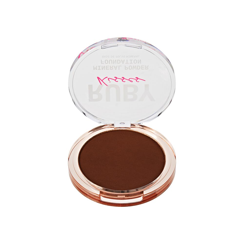 Ruby Kisses Mineral Pressed Powder Foundation, Medium to Full Coverage Natural Finish 0.35 Ounce (Cognac)