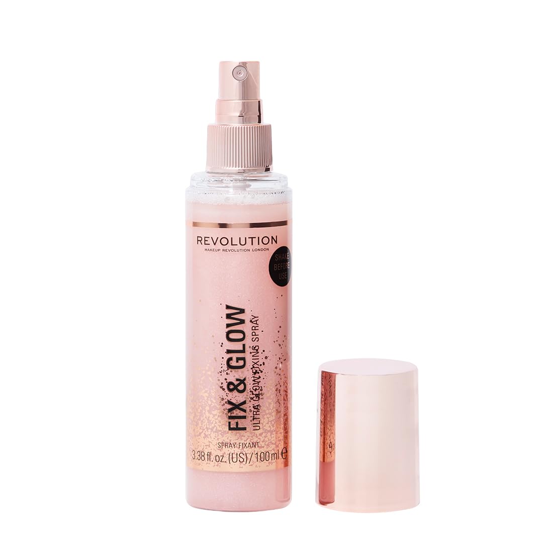 Makeup Revolution Fix & Glow Fixing Spray, Illuminating & Hydrating, Vegan & Cruelty-Free, 3.38 Fl Oz