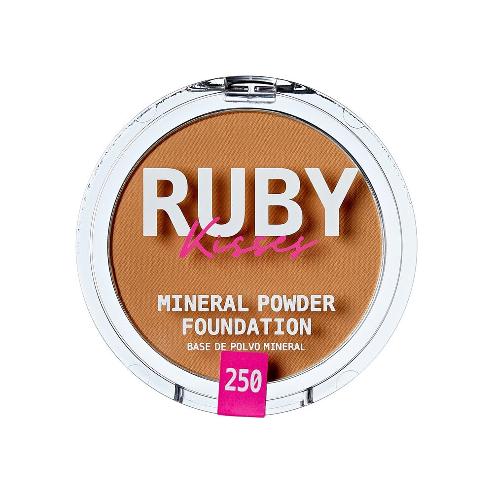 Ruby Kisses Mineral Pressed Powder Foundation, Medium to Full Coverage Natural Finish 0.35 Ounce (Cognac)