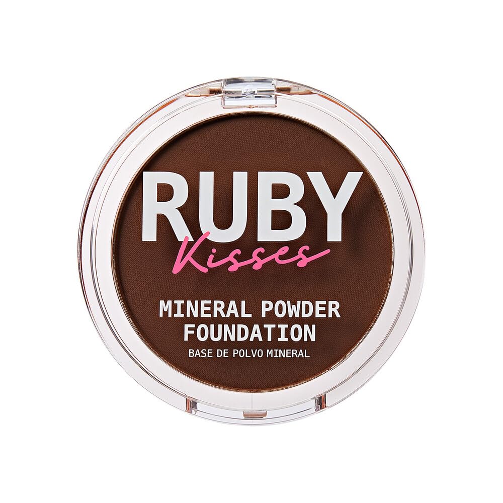 Ruby Kisses Mineral Pressed Powder Foundation, Medium to Full Coverage Natural Finish 0.35 Ounce (Cognac)