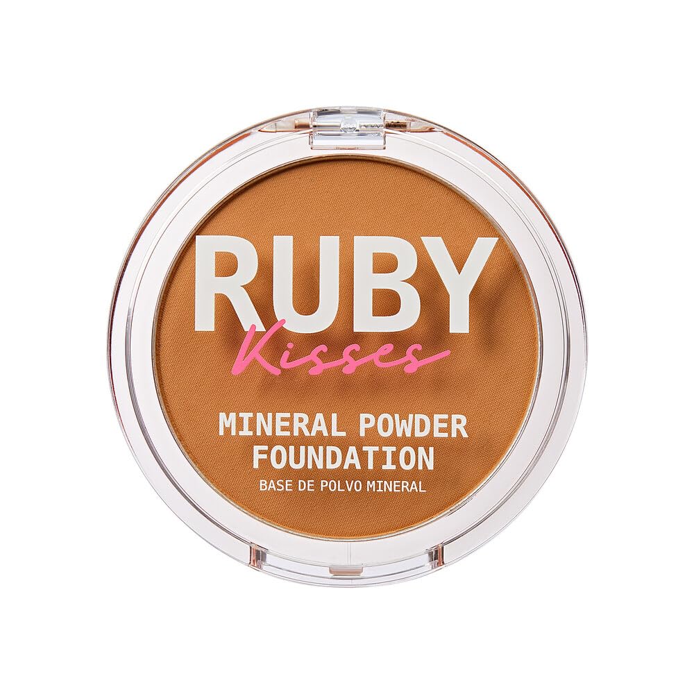 Ruby Kisses Mineral Pressed Powder Foundation, Medium to Full Coverage Natural Finish 0.35 Ounce (Cognac)