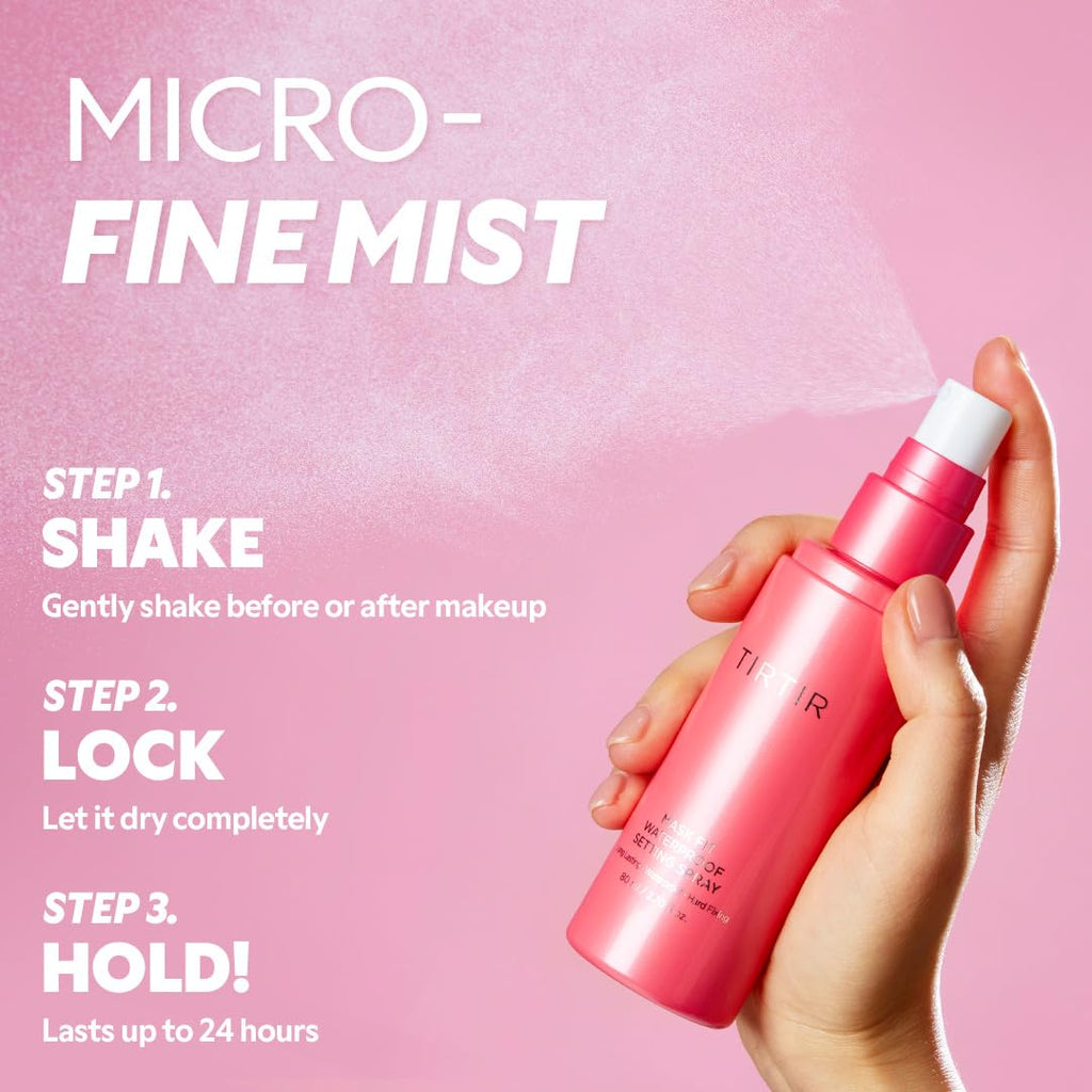 TIRTIR Waterproof Setting Spray – 24 Hour Long Lasting Fix, Sweatproof Water Resistant Makeup Finisher – Ethanol Free, Semi Matte Finish for Oily Skin – Korean Makeup Fixer