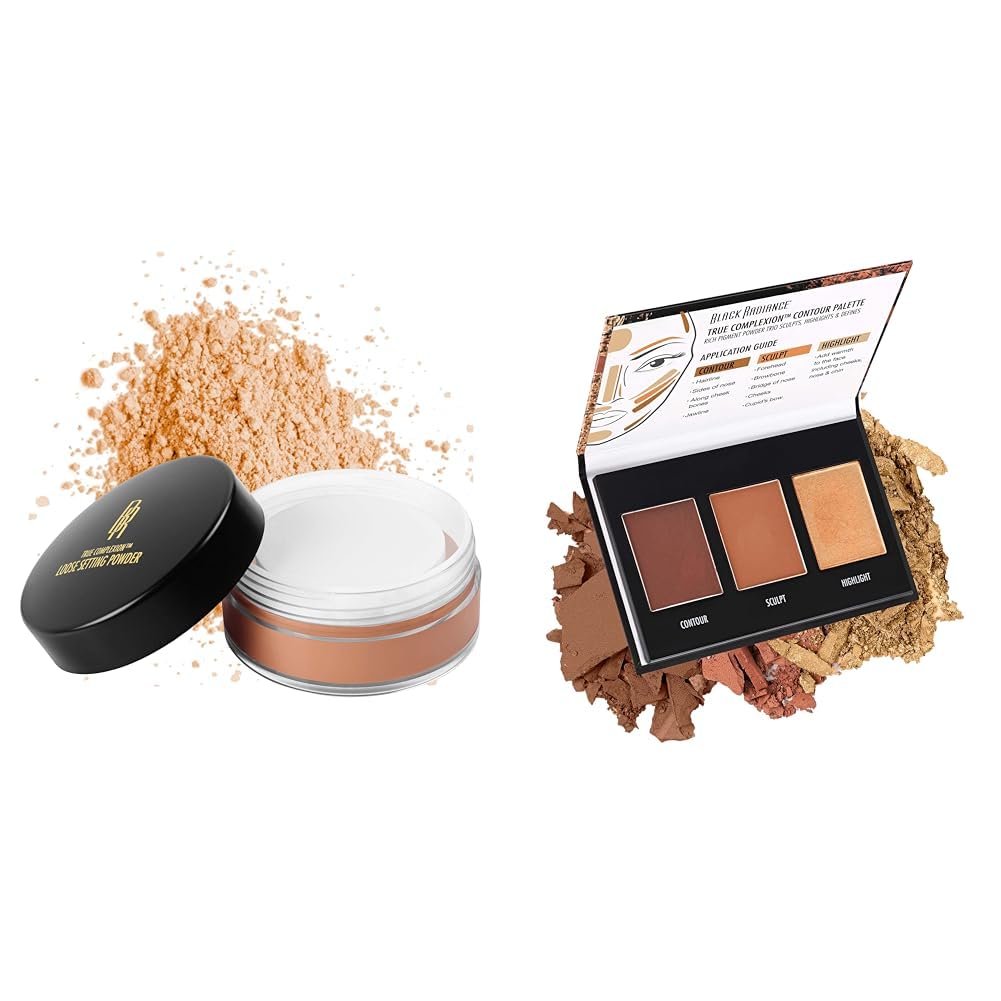 Black Radiance True Complexion Loose Setting Powder, Silky Blendable Formula, Minimizes Imperfections, Long-Lasting Makeup Set(Packaging May Vary) - Banana