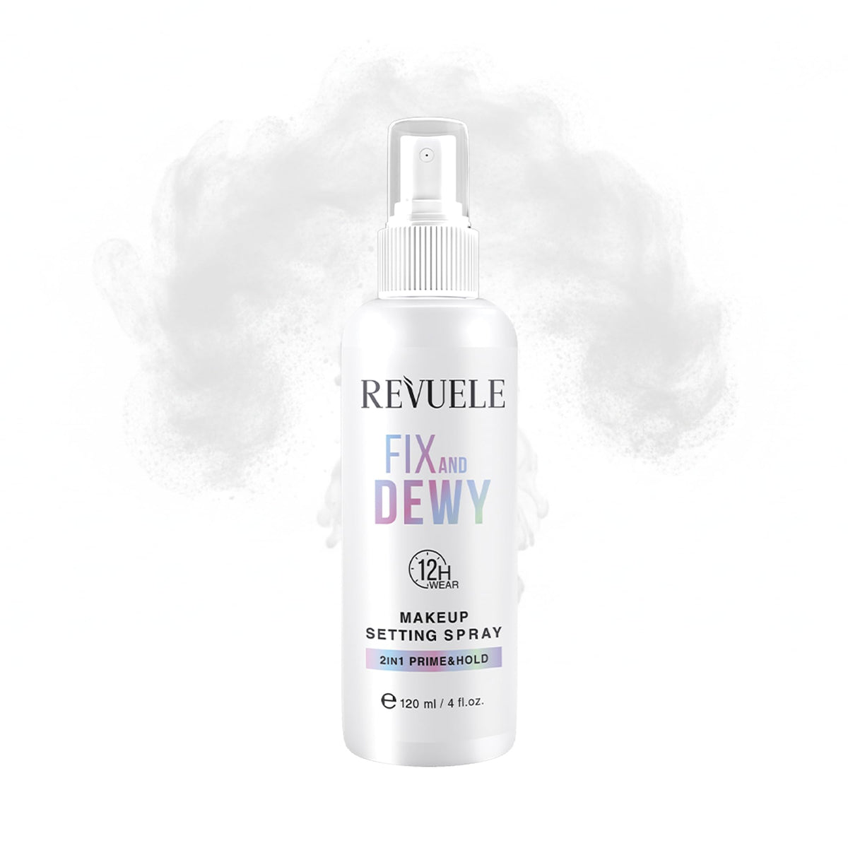 REVUELE Fix and Dewy Makeup Setting Spray – 2-in-1 Prime & Hold Mist with Hyaluronic Acid & Tara Gum, Long-Lasting Hydrating Finish 4 fl.oz