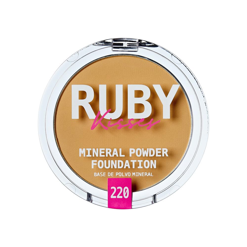 Ruby Kisses Mineral Pressed Powder Foundation, Medium to Full Coverage Natural Finish 0.35 Ounce (Cognac)