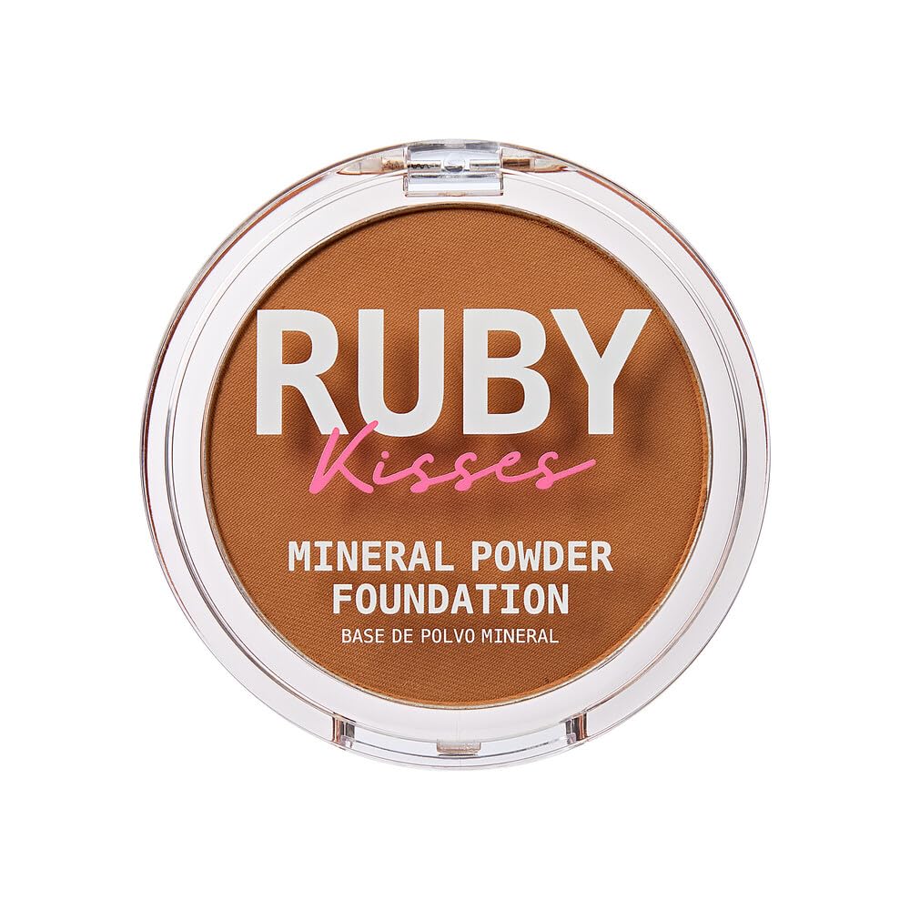 Ruby Kisses Mineral Pressed Powder Foundation, Medium to Full Coverage Natural Finish 0.35 Ounce (Cognac)
