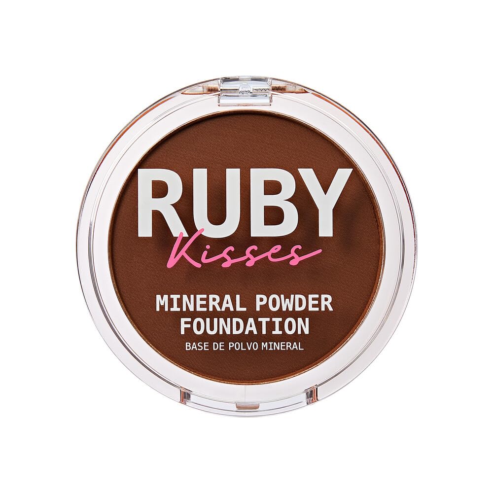 Ruby Kisses Mineral Pressed Powder Foundation, Medium to Full Coverage Natural Finish 0.35 Ounce (Cognac)
