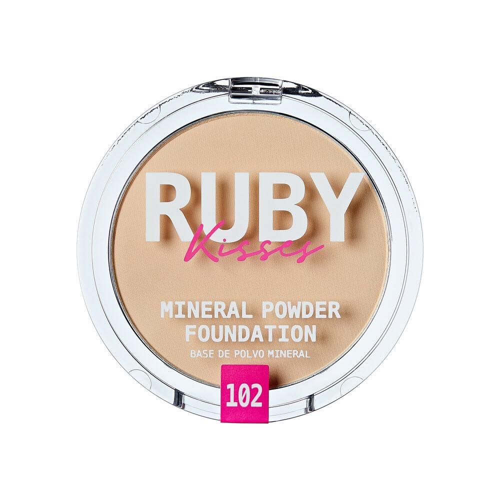 Ruby Kisses Mineral Pressed Powder Foundation, Medium to Full Coverage Natural Finish 0.35 Ounce (Cognac)