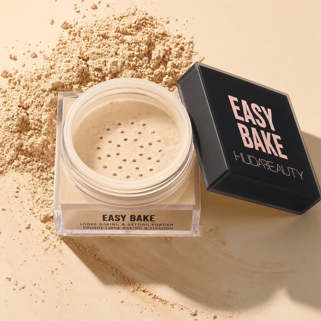 Huda Easy Bake Fragrance Free Loose Baking & Setting Powder - Pound Cake (Fair, Light, Medium, and Tan Skin Tones) - 0.71 oz / 20 g