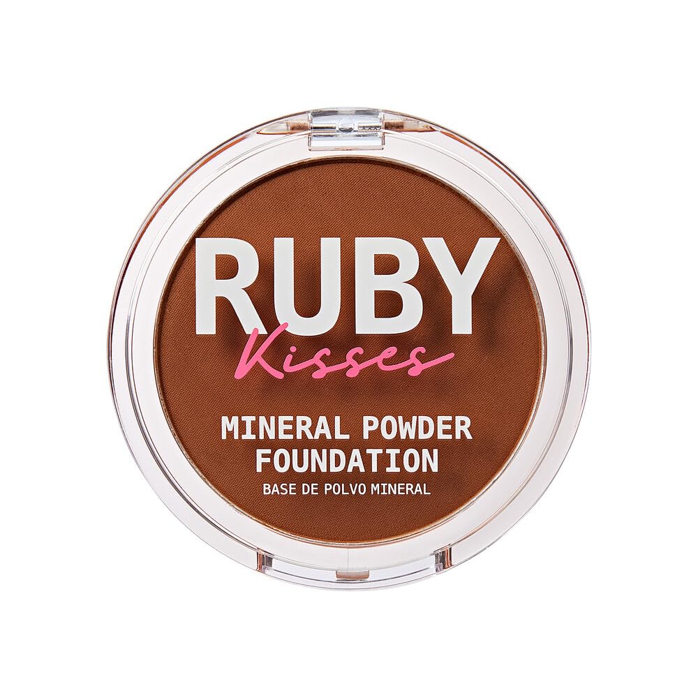 Ruby Kisses Mineral Pressed Powder Foundation, Medium to Full Coverage Natural Finish 0.35 Ounce (Cognac)