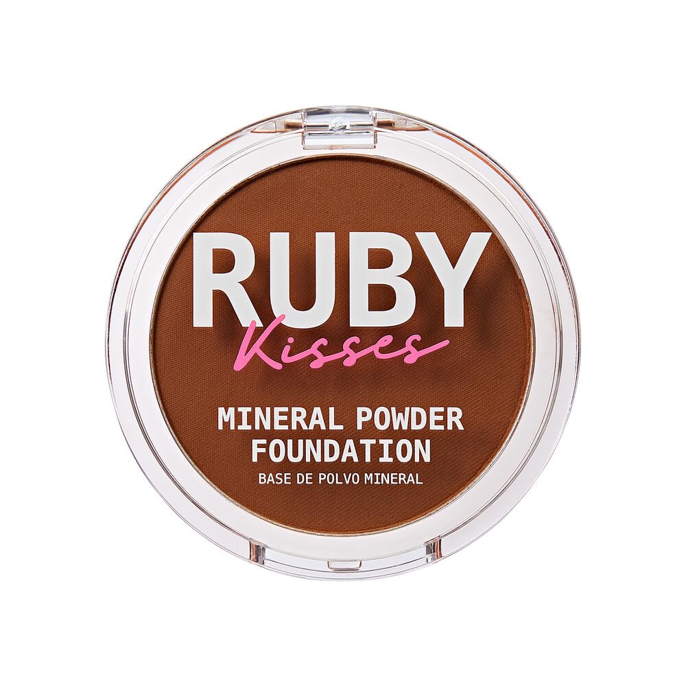 Ruby Kisses Mineral Pressed Powder Foundation, Medium to Full Coverage Natural Finish 0.35 Ounce (Cognac)