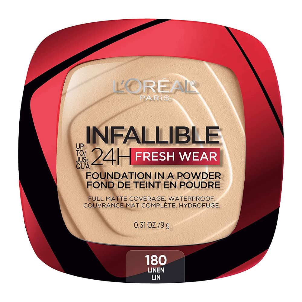 L'Oreal Paris Makeup Infallible Fresh Wear Foundation in a Powder, Up to 24H Wear, Waterproof, Porcelain, 0.31 oz. (Packaging May Vary)