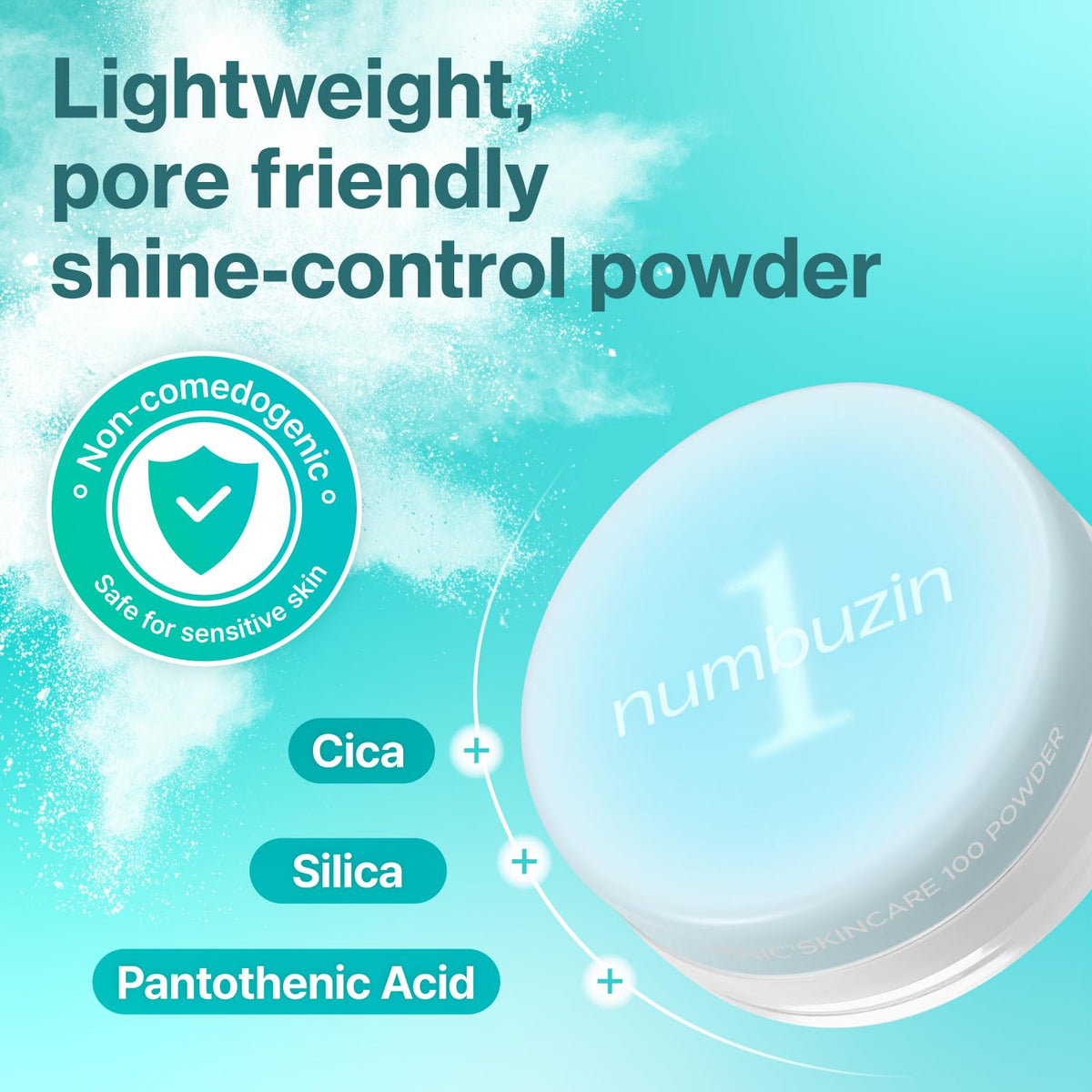 numbuzin No.1 Powder | Pantothenic Skincare 100 Powder | 24H Long-Lasting Finish | Silica + Pantothenic Acid + CICA | For Acne-Prone Skin | 0.24 oz