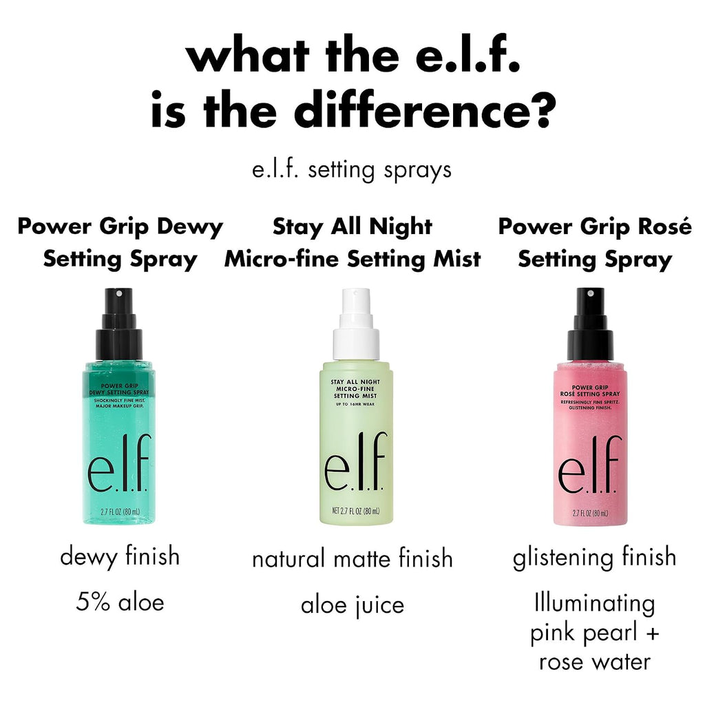 e.l.f. Power Grip Rosé Setting Spray, Bright & Glassy Finish, Pearl Powder