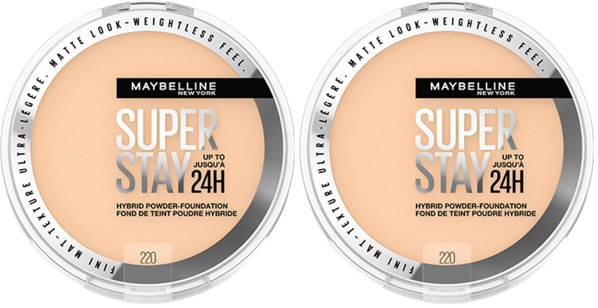 Maybelline Super Stay Up to 24HR Hybrid Powder-Foundation, Medium-to-Full Coverage Makeup, Matte Finish, 220, 1 Count