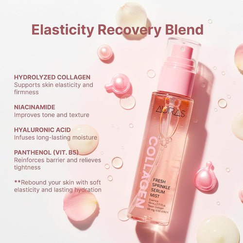 Auras Collagen Firming Mist K-Beauty | Fresh Activated Oxygen Formula Hydrating Spray Serum with Collagen Peptides, Korean Skincare Serum & Setting Mist for Dry, Aging Skin, 3.4 fl oz