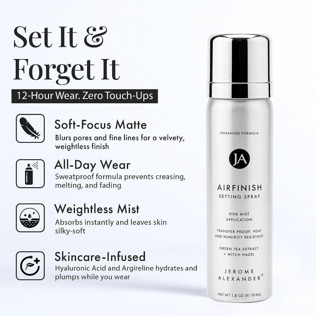 Jerome Alexander MagicMinerals AirFinish Setting Spray, Long-lasting Finishing Spray, Weightless-feel, Flawless, Matte Coverage