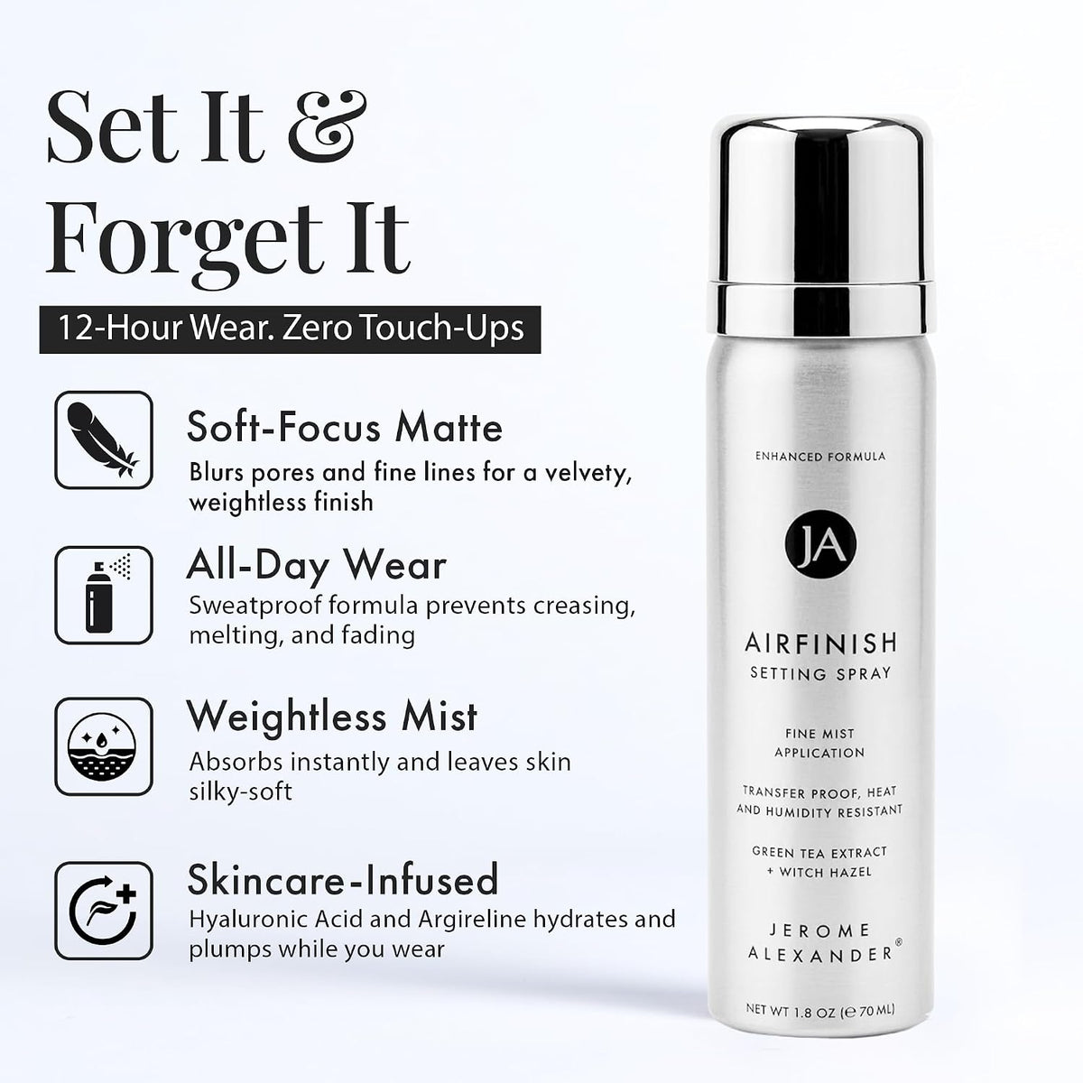 Jerome Alexander MagicMinerals AirFinish Setting Spray, Long-lasting Finishing Spray, Weightless-feel, Flawless, Matte Coverage