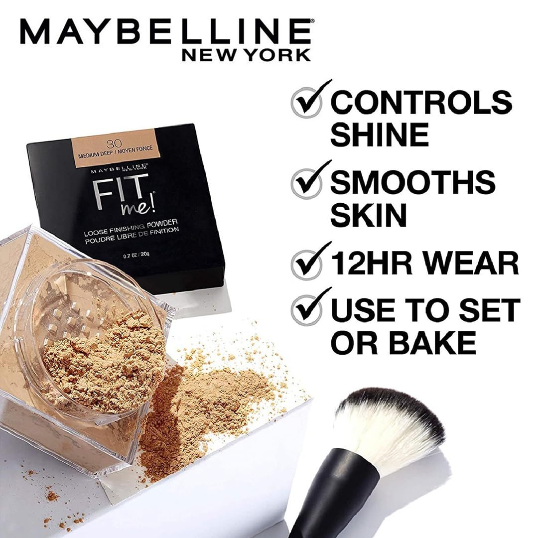 Maybelline Fit Me Loose Setting Powder, Face Powder and Finishing Makeup, Medium Deep, 1 Count