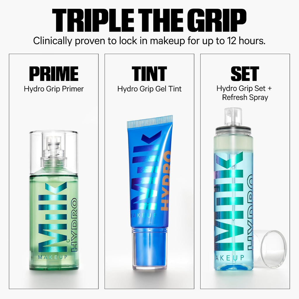 Milk Makeup Hydro Grip Set + Refresh Spray with Hyaluronic Acid – Sets Makeup + Hydrates Skin for Up to 12 Hours – Long-Lasting, Alcohol-Free Facial Mist for Dewy, Radiant Skin