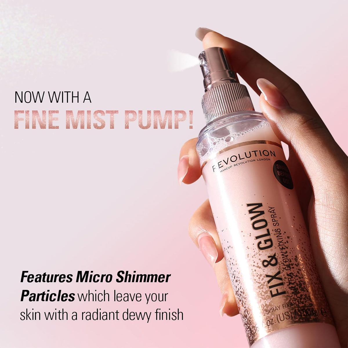 Makeup Revolution Fix & Glow Fixing Spray, Illuminating & Hydrating, Vegan & Cruelty-Free, 3.38 Fl Oz
