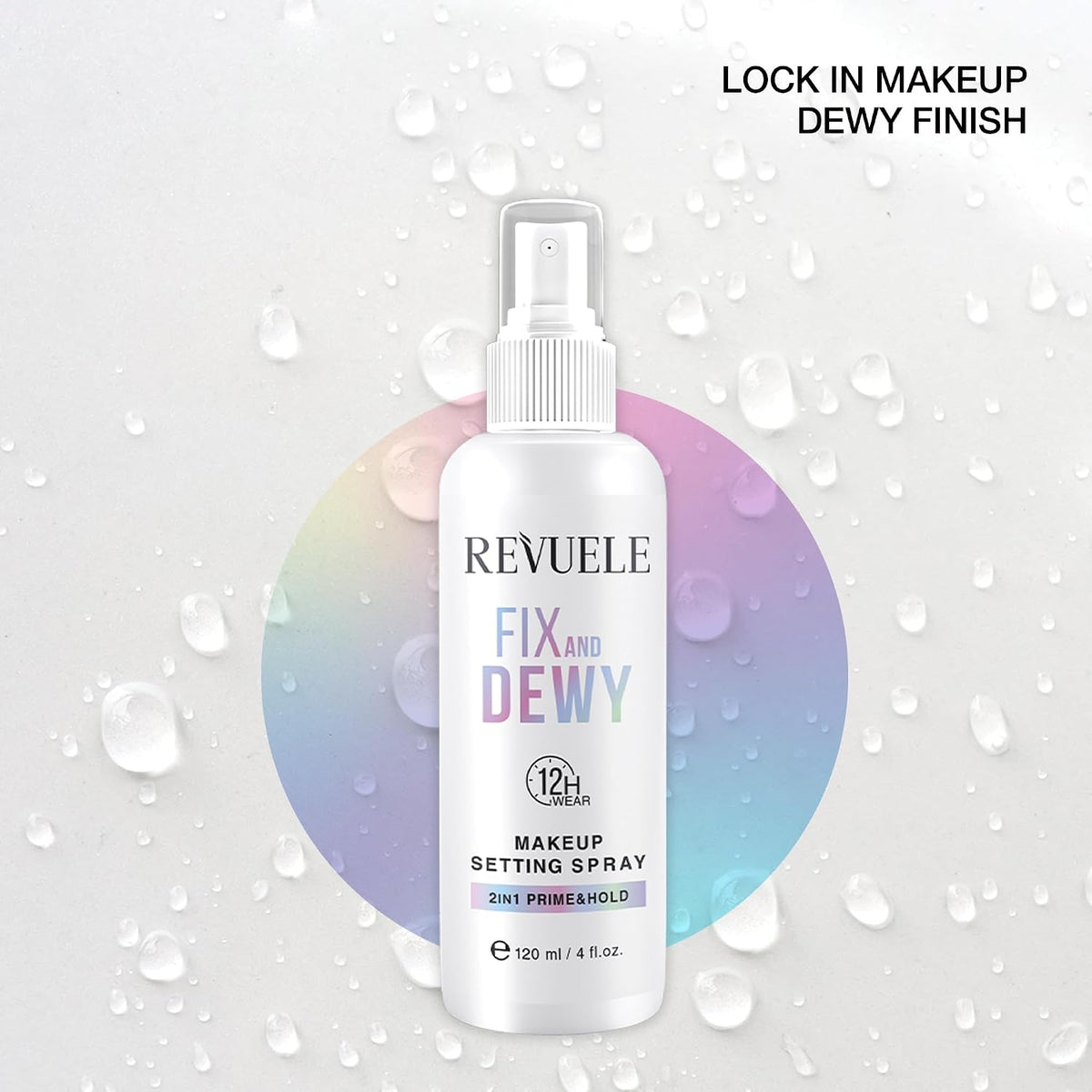 REVUELE Fix and Dewy Makeup Setting Spray – 2-in-1 Prime & Hold Mist with Hyaluronic Acid & Tara Gum, Long-Lasting Hydrating Finish 4 fl.oz