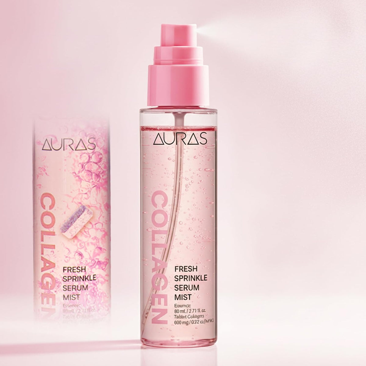 Auras Collagen Firming Mist K-Beauty | Fresh Activated Oxygen Formula Hydrating Spray Serum with Collagen Peptides, Korean Skincare Serum & Setting Mist for Dry, Aging Skin, 3.4 fl oz