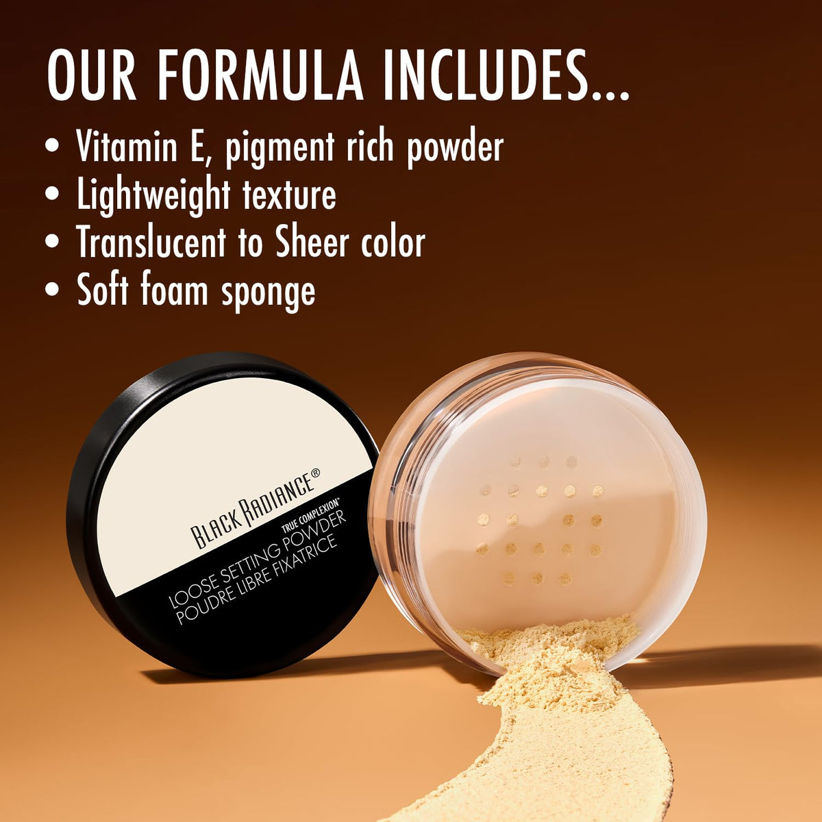 Black Radiance True Complexion Loose Setting Powder, Silky Blendable Formula, Minimizes Imperfections, Long-Lasting Makeup Set(Packaging May Vary) - Banana