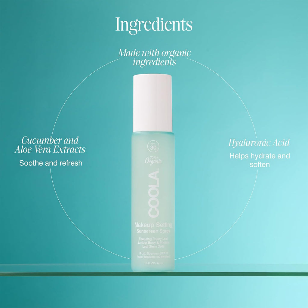 COOLA Makeup Setting Spray SPF 30, Clear Face Sunscreen Mist, 1 fl oz