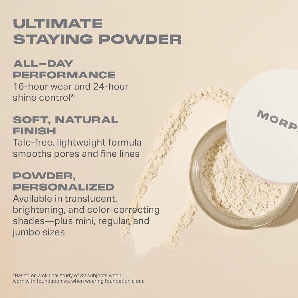 Morphe Bake & Set Translucent Setting Powder - Lightweight, Talc-Free Finishing Powder for Face Makeup with a Soft, Natural Finish - Minimizes Shine for Up to 24HR - Translucent (0.31 oz)