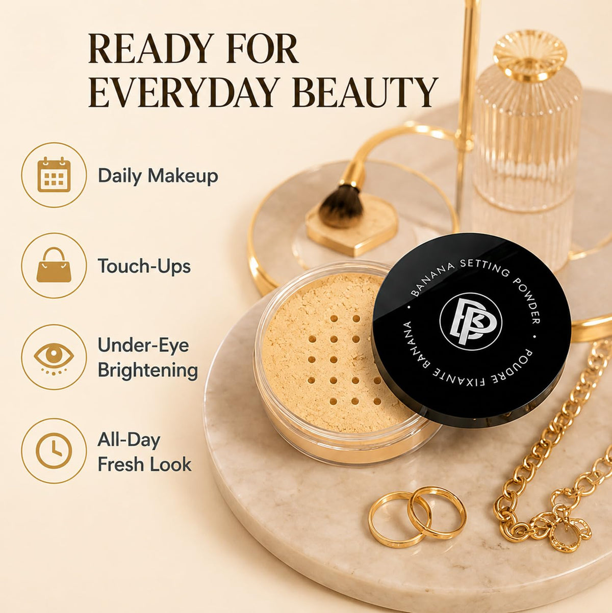 Bellapierre Banana Setting Powder – Color-Correcting Brightening Powder, Matte Finishing Tint, Translucent Under-Eye Baking Makeup, Lightweight Talc-Free Formula - Medium - 0.14 Oz