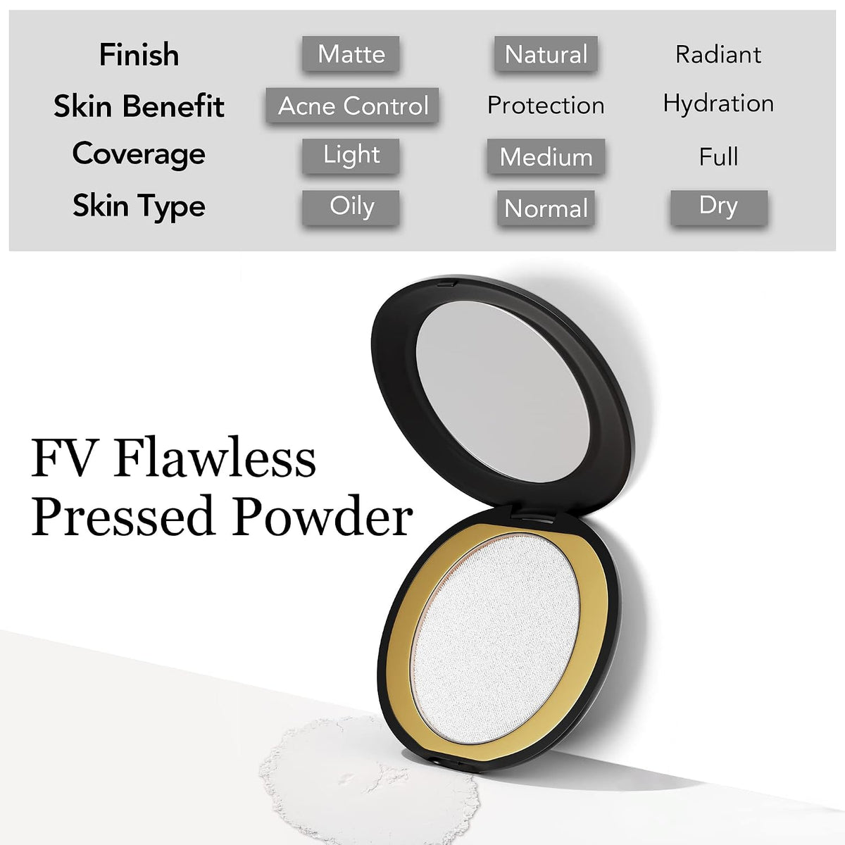 FV Translucent Pressed Powder, Oil-Control Talc-Free and Long-Lasting Matte Finish Face Powder, Medium Coverage for Light to Tan Skin, 0.28 Oz, Translucent