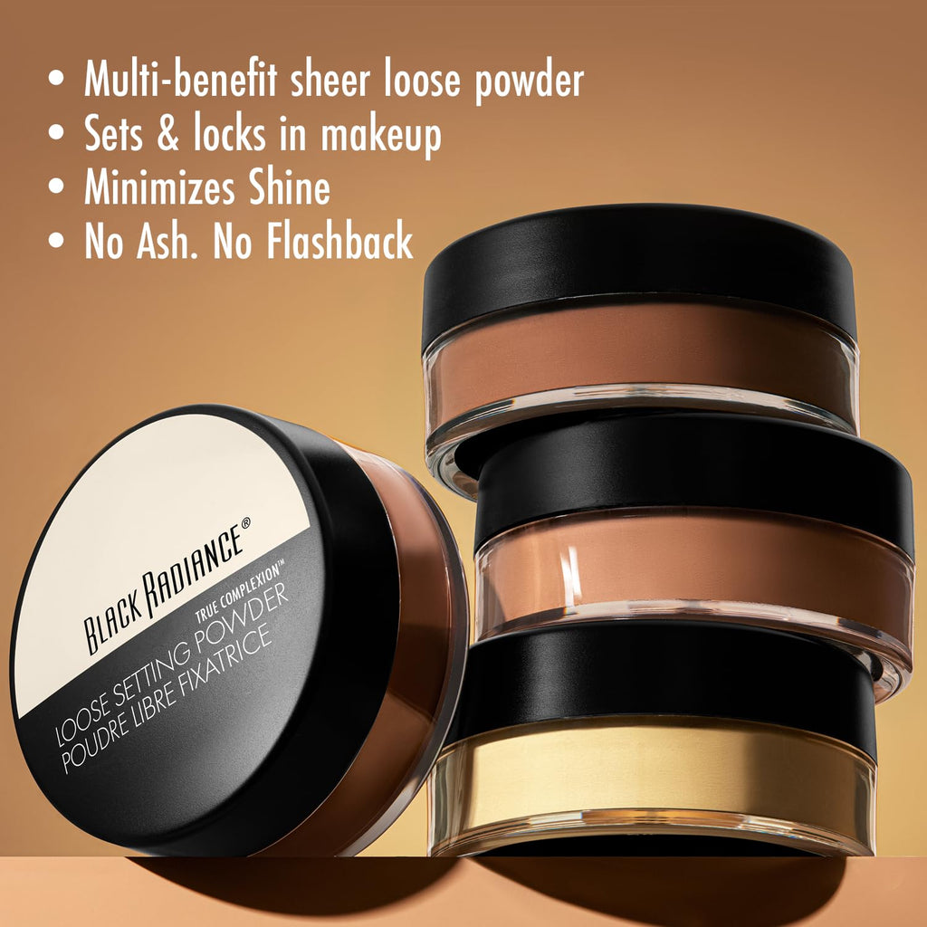 Black Radiance True Complexion Loose Setting Powder, Silky Blendable Formula, Minimizes Imperfections, Long-Lasting Makeup Set(Packaging May Vary) - Banana
