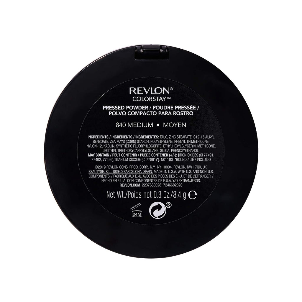 Revlon ColorStay Pressed Powder Face Makeup, Longwearing, Fragrance-Free, Noncomedogenic, 840 Medium, 0.3 oz