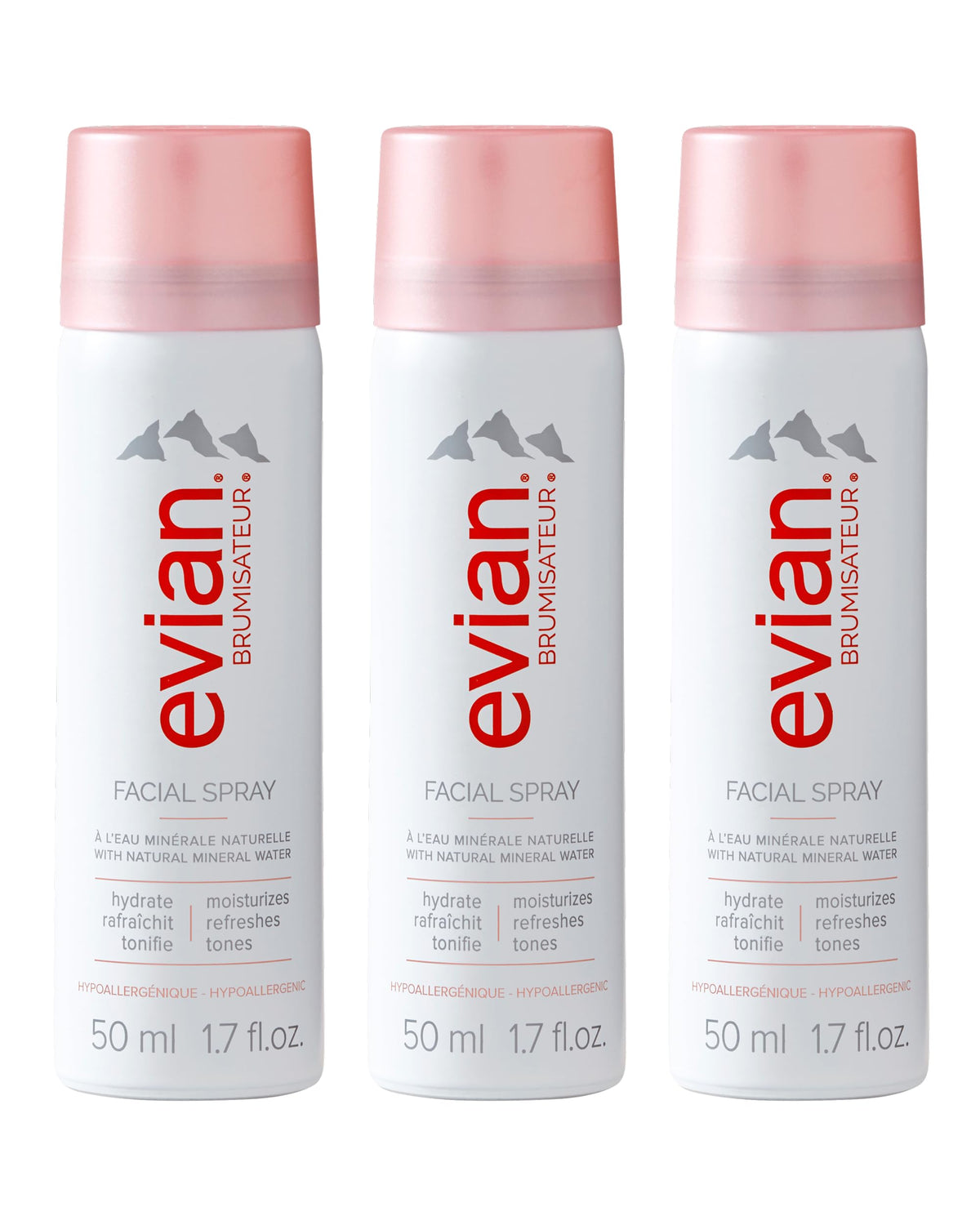 Evian Facial Spray 1.7 oz - Hydrating Mineral Water Mist for Face & Skin - Refreshes Makeup and Tones Skin - TSA-Approved Mini Facial Spray Set for Daily Skincare Hydration