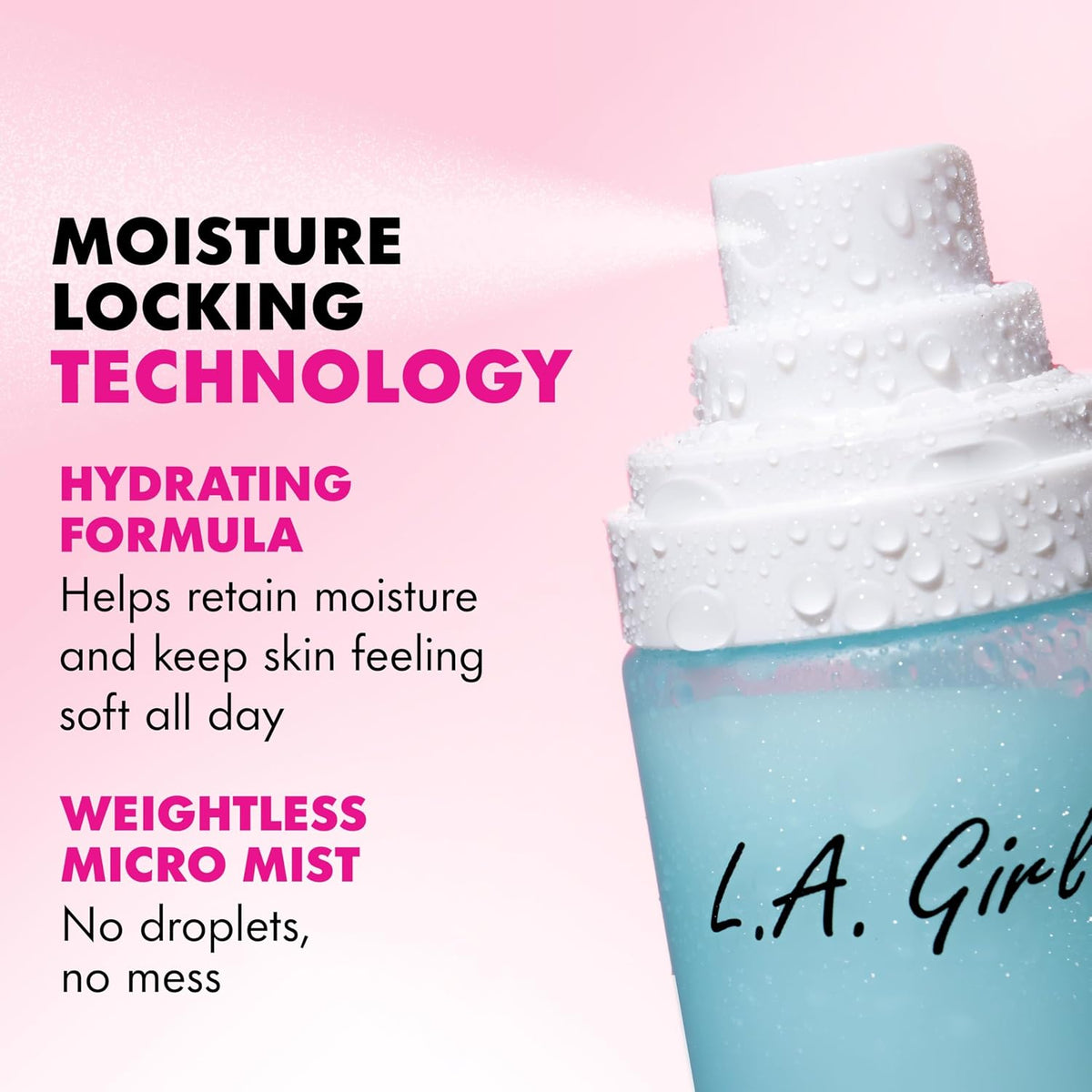 L.A. Girl Cosmetics PRO Perfect Setting Spray, Dewy Finish, Alcohol-Free, Birch Sap + Water Base, Micro Mist Formula, Hydrating, Pore-Blurring, Fragrance-Free GFS300