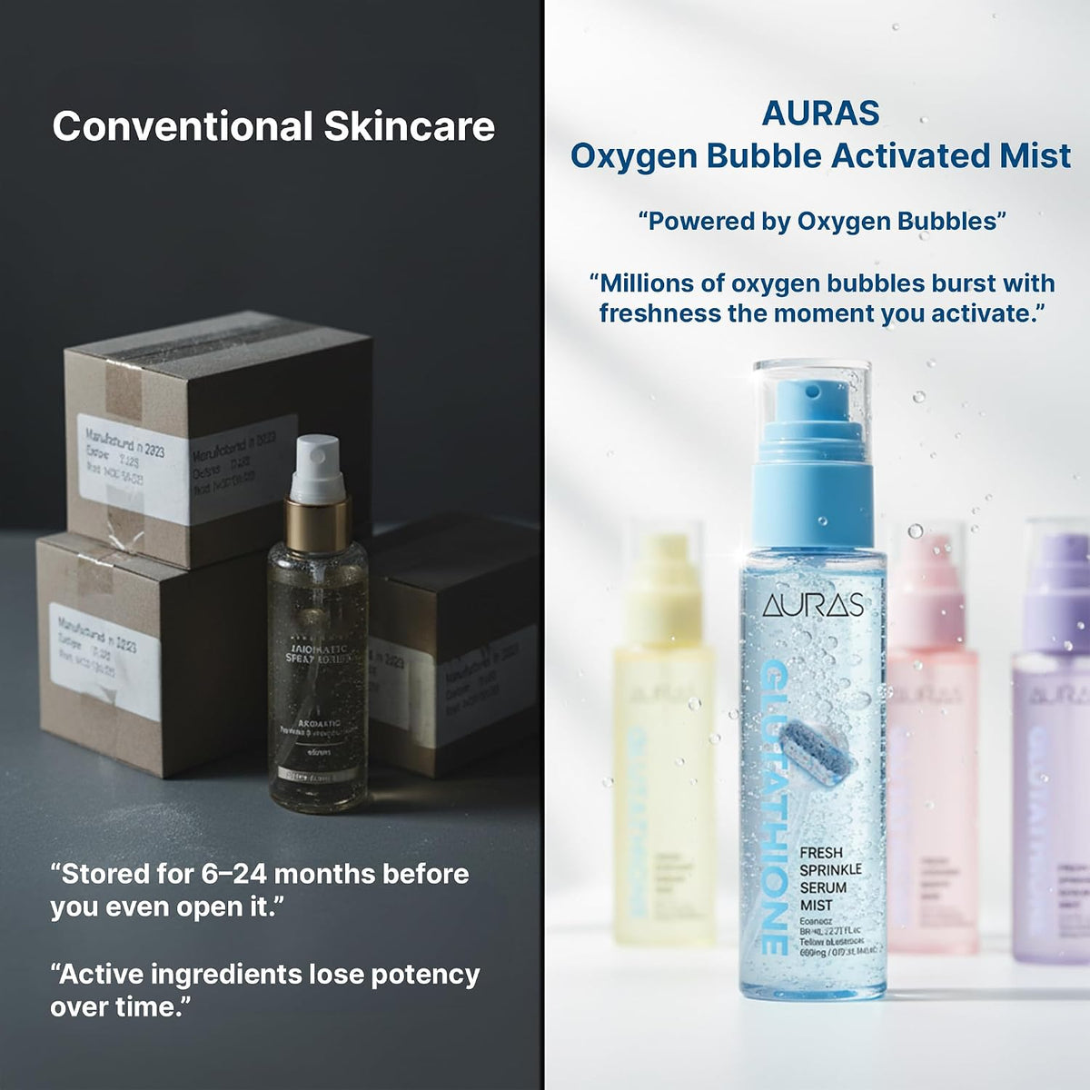 Auras Collagen Firming Mist K-Beauty | Fresh Activated Oxygen Formula Hydrating Spray Serum with Collagen Peptides, Korean Skincare Serum & Setting Mist for Dry, Aging Skin, 3.4 fl oz
