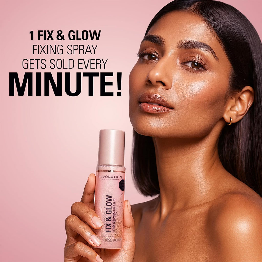 Makeup Revolution Fix & Glow Fixing Spray, Illuminating & Hydrating, Vegan & Cruelty-Free, 3.38 Fl Oz