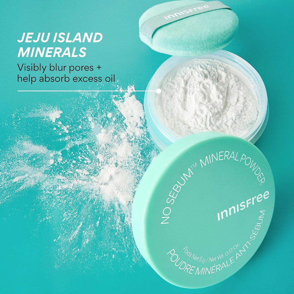 innisfree No Sebum Matte Mineral Powder | Korean Loose Setting Powder for Oil & Shine Control | Blurs Fine Lines & Imperfections | Lightweight, Natural Finish | Available In Jumbo & Pressed Powder