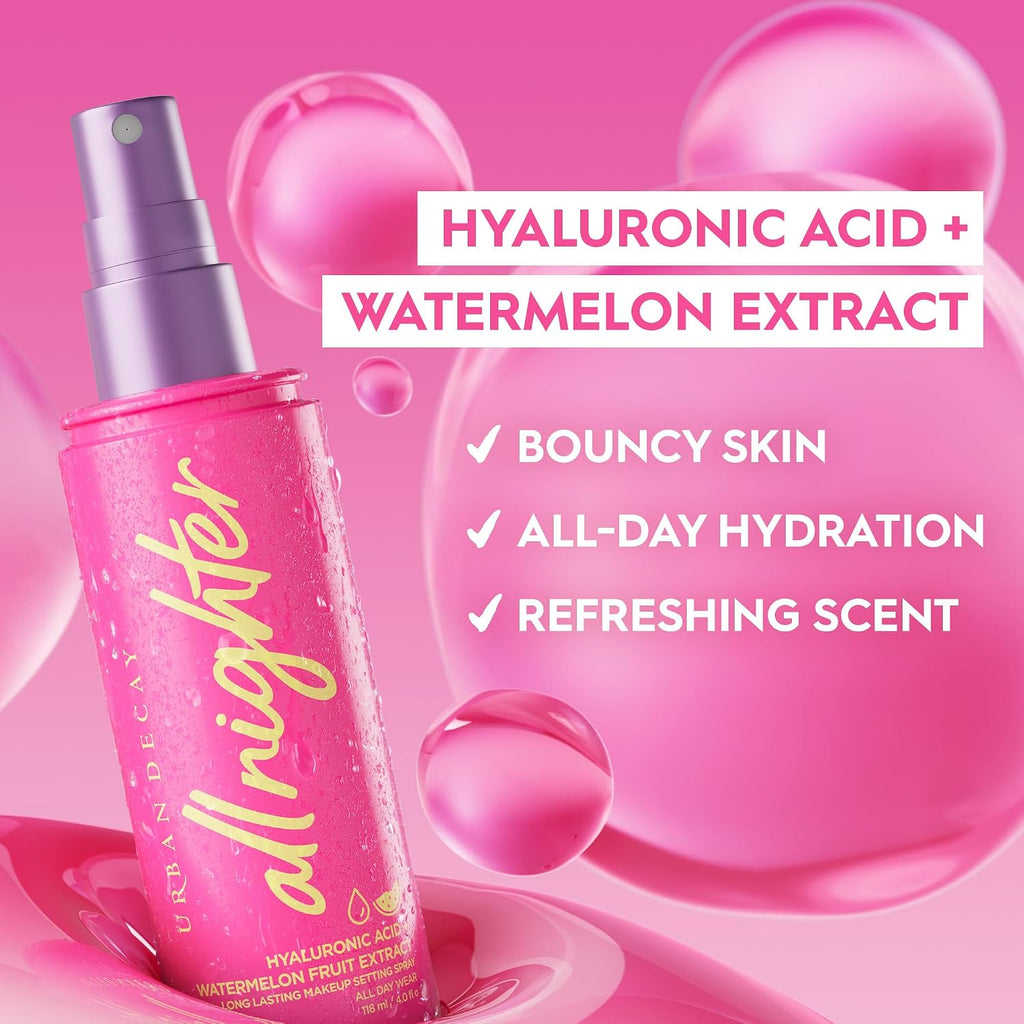 Urban Decay All Nighter Hyaluronic Acid Waterproof Dewy Setting Spray for Face, Hydrated Finish, Long-lasting, Smudge-proof & Transfer-resistant Makeup, Oil-free