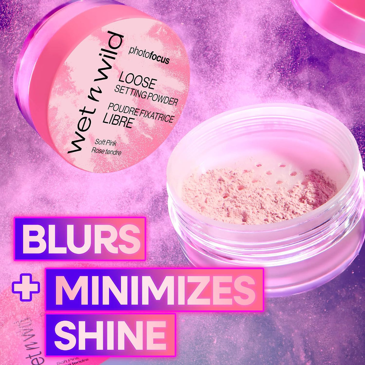 wet n wild Photo Focus Loose Setting Powder, Lightweight Silky Formula, Radiant Tint for a Luminous Glow, Blurring & Oil-Control Finish, Long-Lasting Makeup Setting Powder, Cruelty-Free - Soft Pink