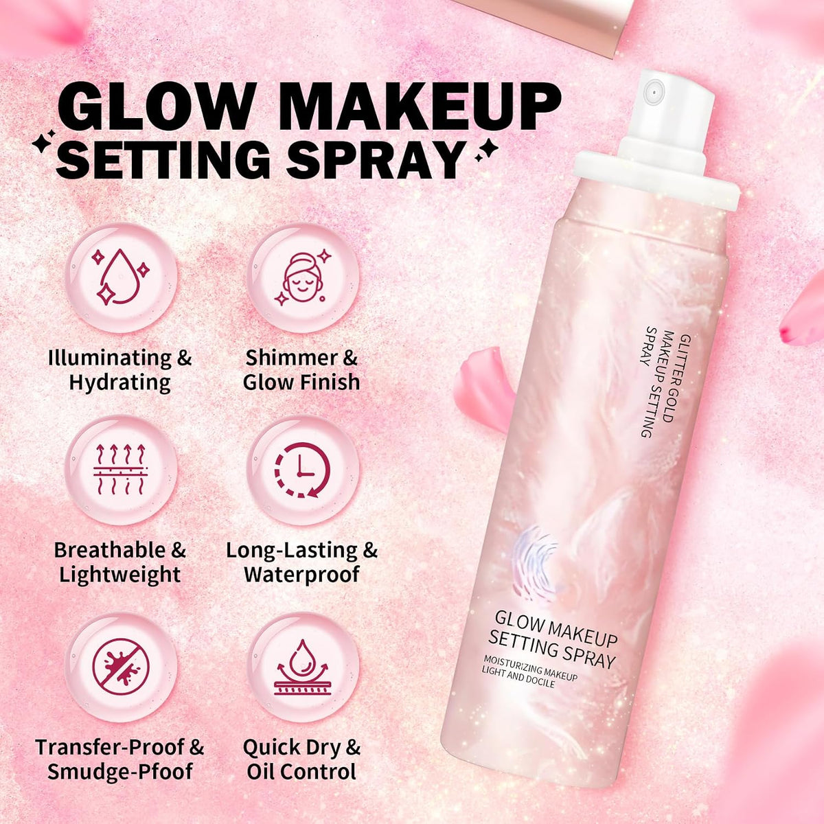 Glow Makeup Setting Spray, Shimmer Dewy Finish, Ultra-Fine 4 Fl Oz