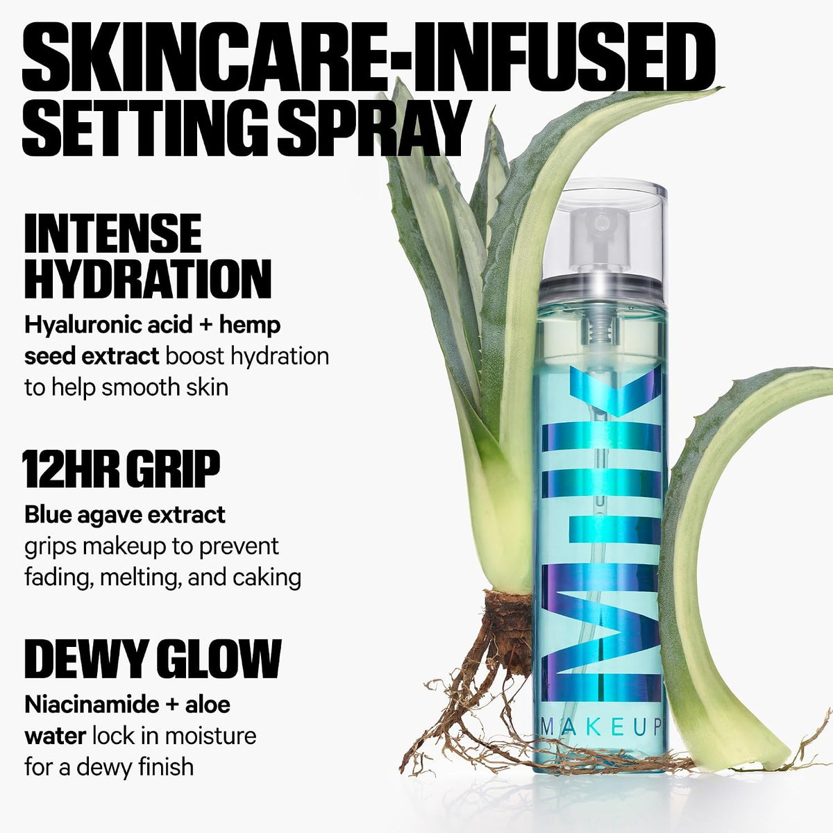 Milk Makeup Hydro Grip Set + Refresh Spray with Hyaluronic Acid – Sets Makeup + Hydrates Skin for Up to 12 Hours – Long-Lasting, Alcohol-Free Facial Mist for Dewy, Radiant Skin