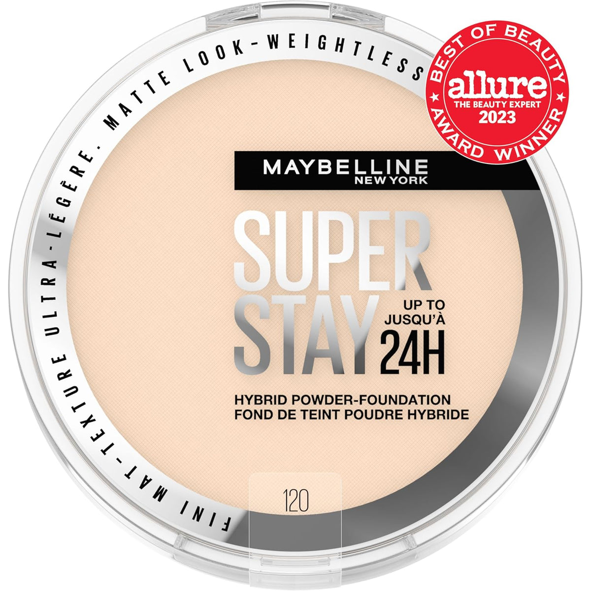 Maybelline Super Stay Up to 24HR Hybrid Powder-Foundation, Medium-to-Full Coverage Makeup, Matte Finish, 120, 1 Count