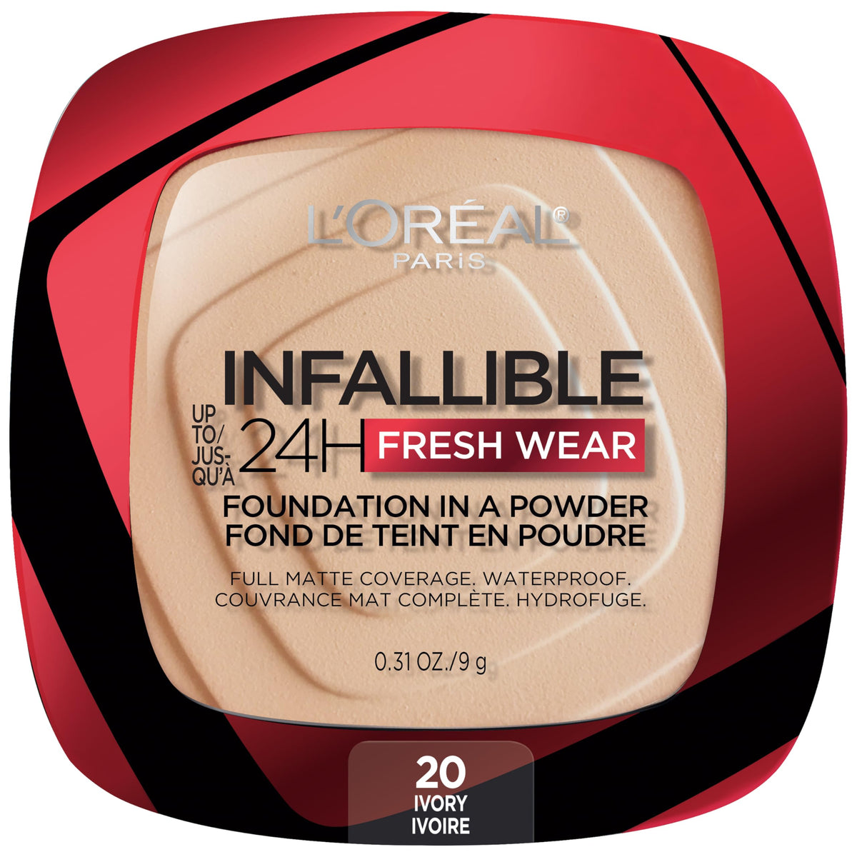 L'Oreal Paris Makeup Infallible Fresh Wear Foundation in a Powder, Up to 24H Wear, Waterproof, Porcelain, 0.31 oz. (Packaging May Vary)