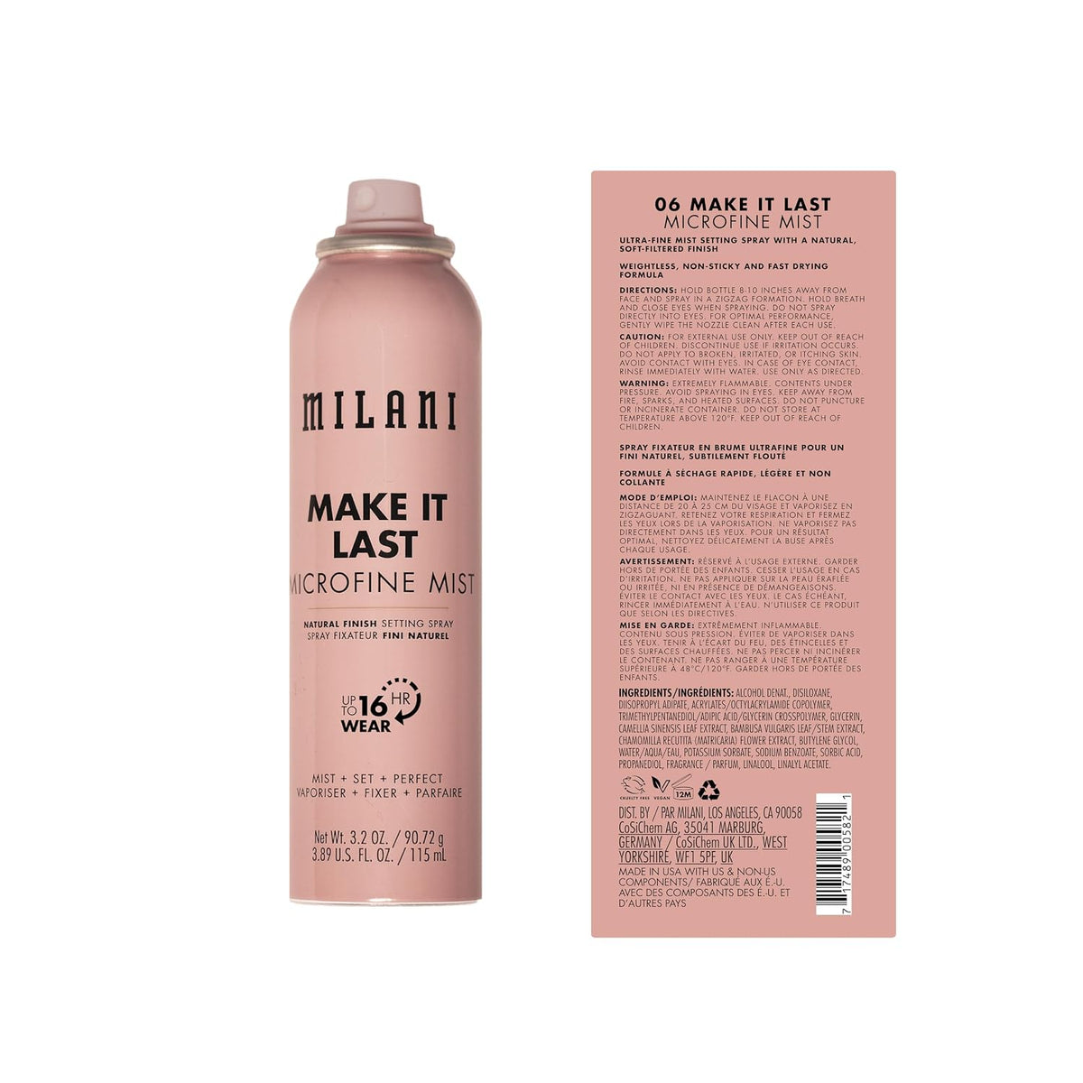 Milani Make It Last Microfine Mist Setting Spray for Makeup - 16 Hour Wear