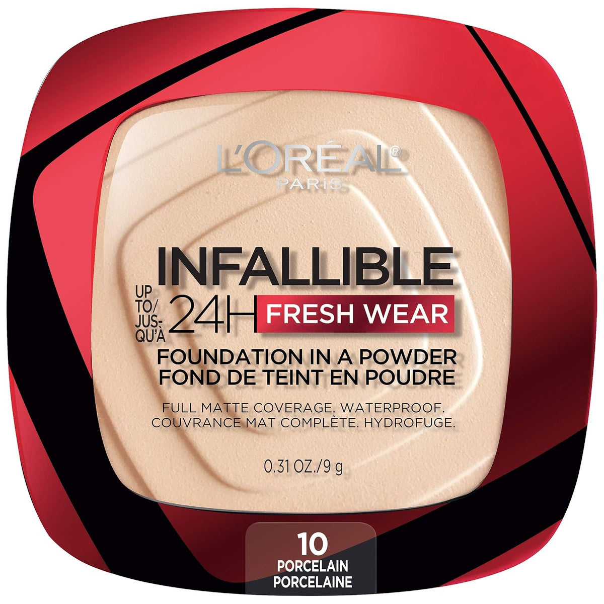 L'Oreal Paris Makeup Infallible Fresh Wear Foundation in a Powder, Up to 24H Wear, Waterproof, Porcelain, 0.31 oz. (Packaging May Vary)