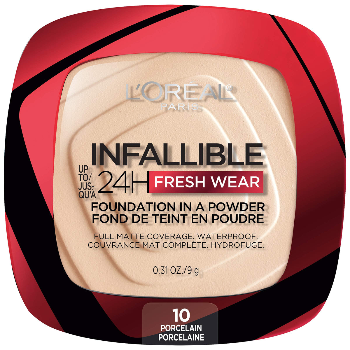 L'Oreal Paris Makeup Infallible Fresh Wear Foundation in a Powder, Up to 24H Wear, Waterproof, Porcelain, 0.31 oz. (Packaging May Vary)