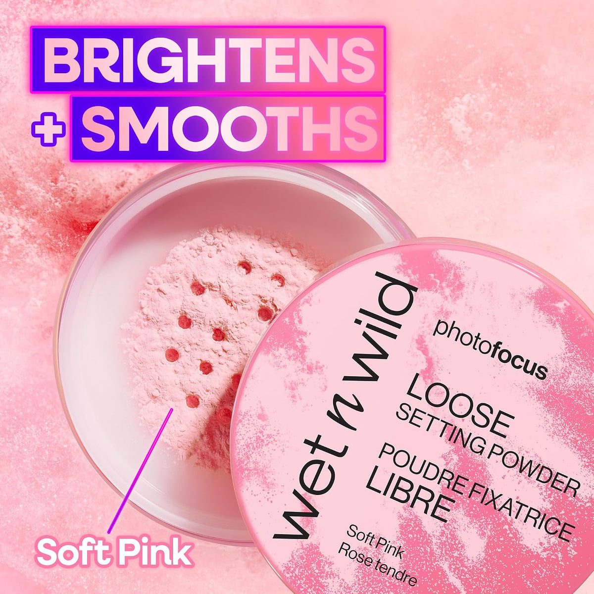 wet n wild Photo Focus Loose Setting Powder, Lightweight Silky Formula, Radiant Tint for a Luminous Glow, Blurring & Oil-Control Finish, Long-Lasting Makeup Setting Powder, Cruelty-Free - Soft Pink