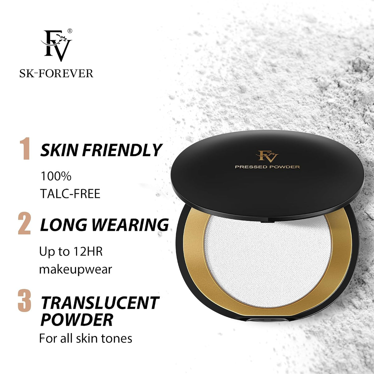 FV Translucent Pressed Powder, Oil-Control Talc-Free and Long-Lasting Matte Finish Face Powder, Medium Coverage for Light to Tan Skin, 0.28 Oz, Translucent